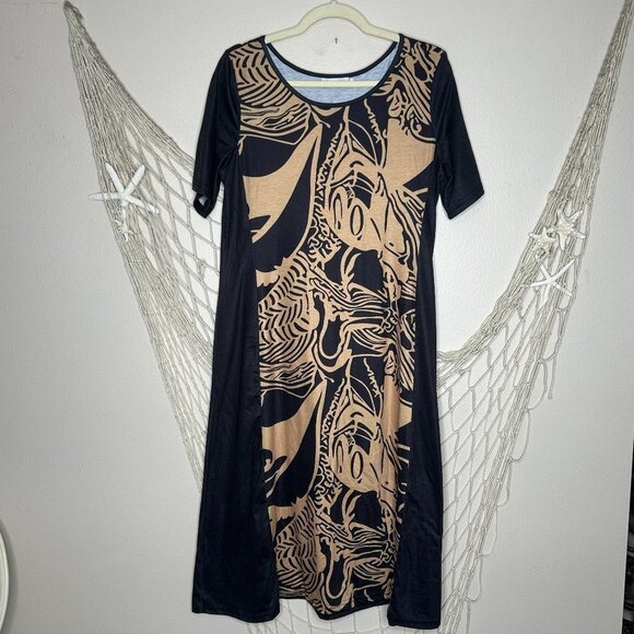 MISLOOK Charcoal Grey and Tan Short Sleeve Midi Sheath Dress L - Picture 1 of 8